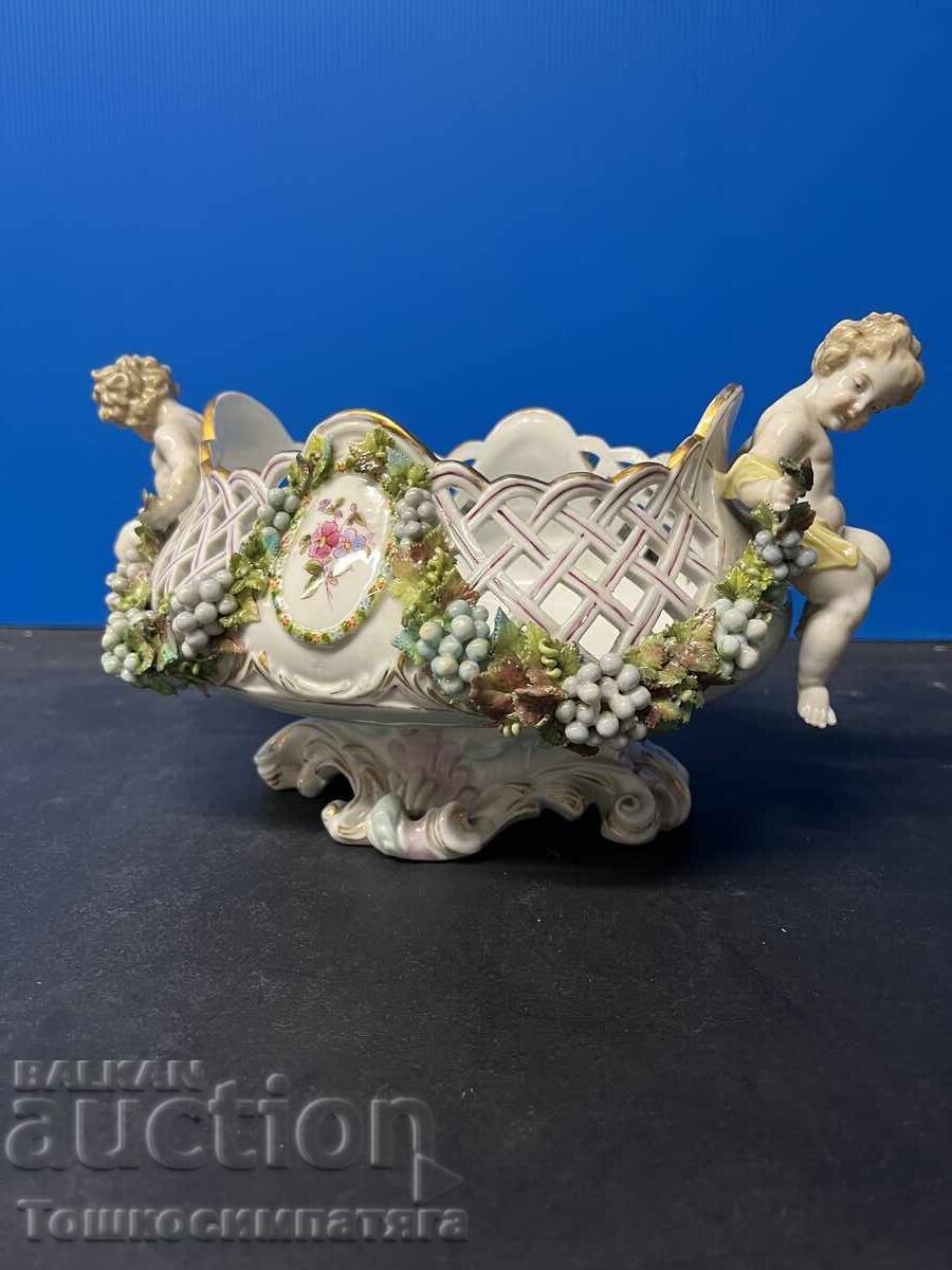 Συλλεκτικό πορσελάνινο Volkstedt - αzhurna γλάστρα με άγγελο