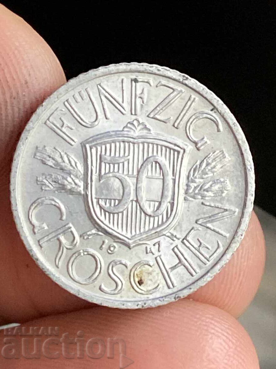 Austria 50 Groschen 1947 Aluminum Coin
