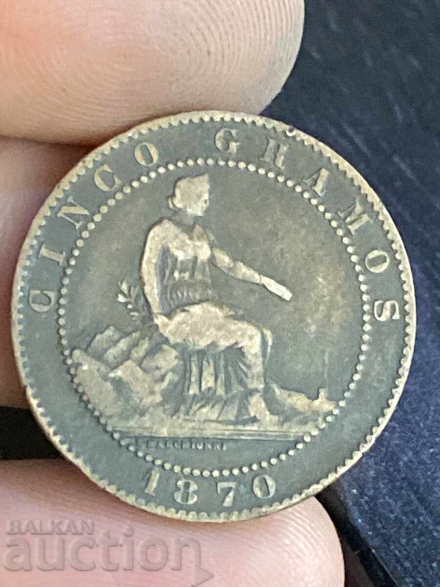 Spain 5 Centimos 1870