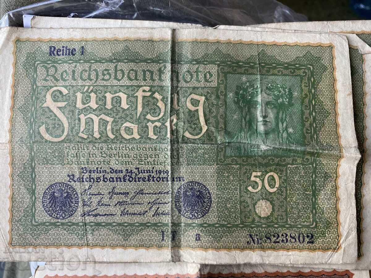 Germania 50 mărci 1919 bancnotă cu licitație de la 1 ban! Germania 50 mărci 1919 bancnotă cu licitație de la 1 ban!