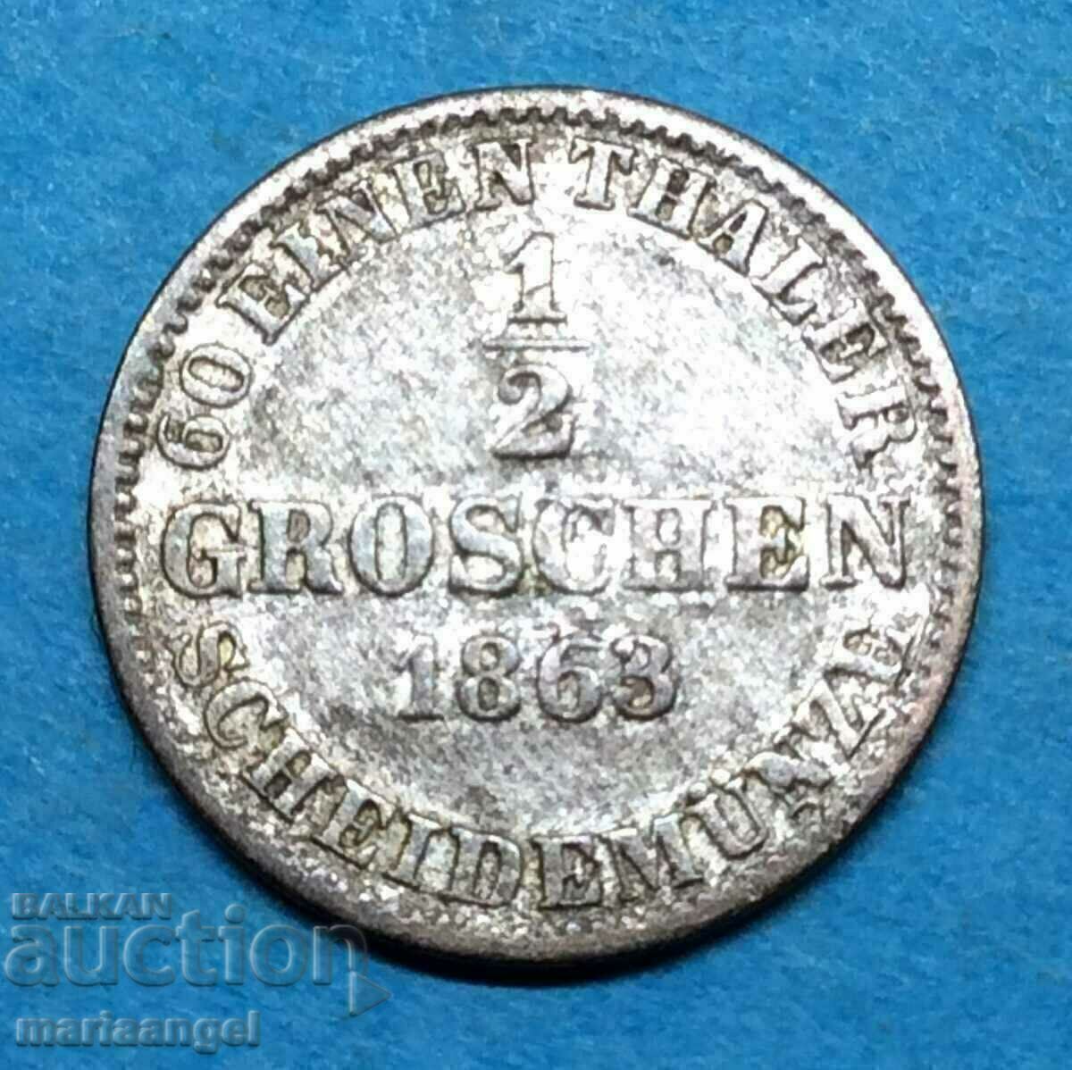 1/2 Grosz 1863 Germany Hanover Silver - 6