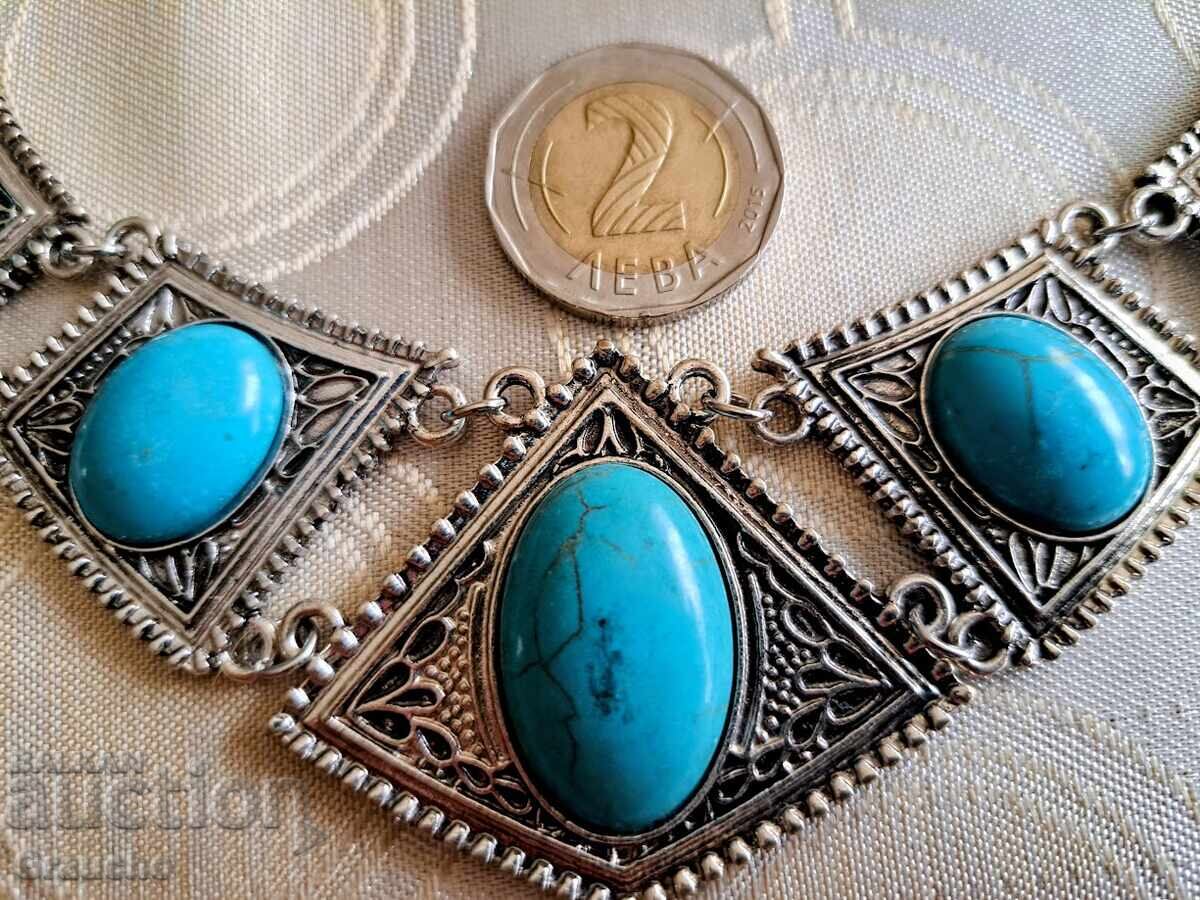 Three-piece silver-plated set with natural turquoise with price 60.00 BGN | € 30.68