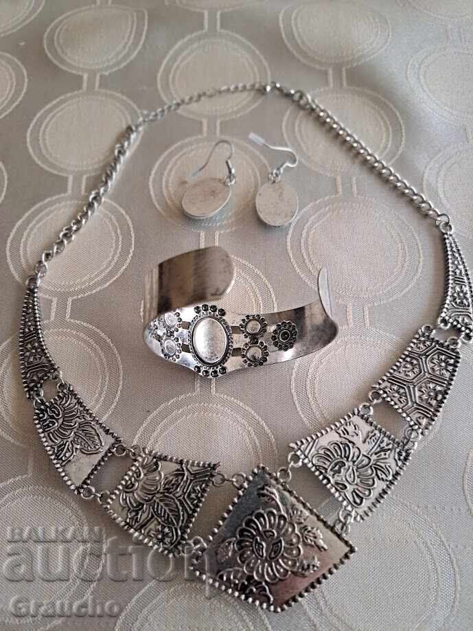 Three-piece silver-plated set with natural turquoise - 5