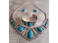 Τριπλό ασημένιο σετ με φυσικό τυρκουάζ
