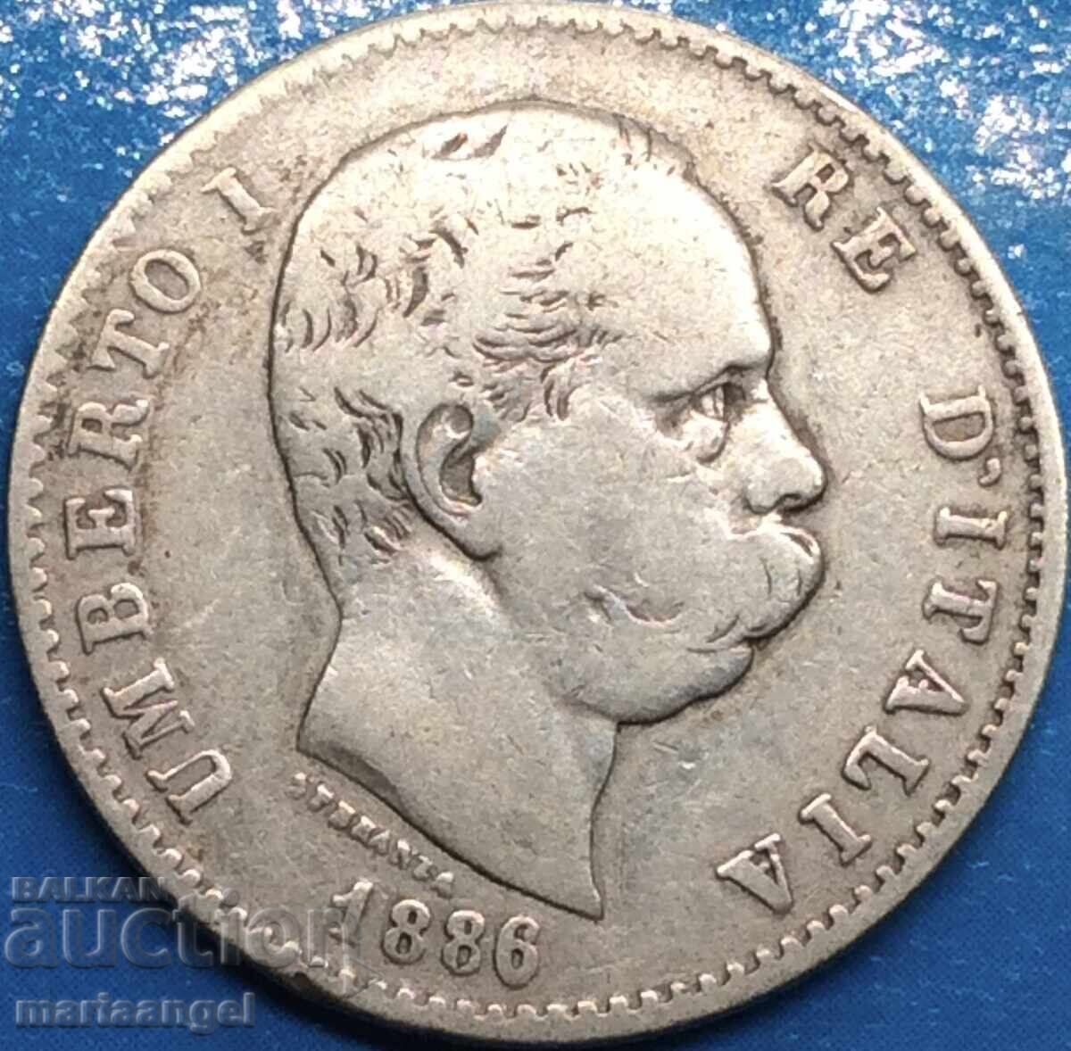 1 Lira 1886 Italy Umberto I Silver - 7