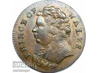 Farthing 1793 Anglia „Prințul de Wales” 2,87 g 20 mm bronz