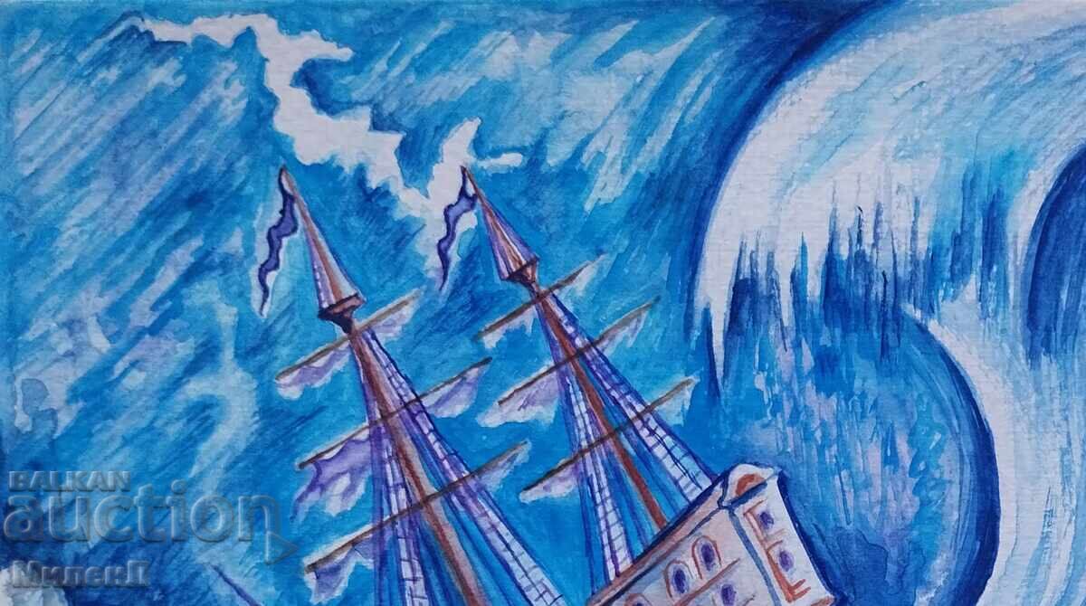 Watercolor painting titled "Storm" - 5