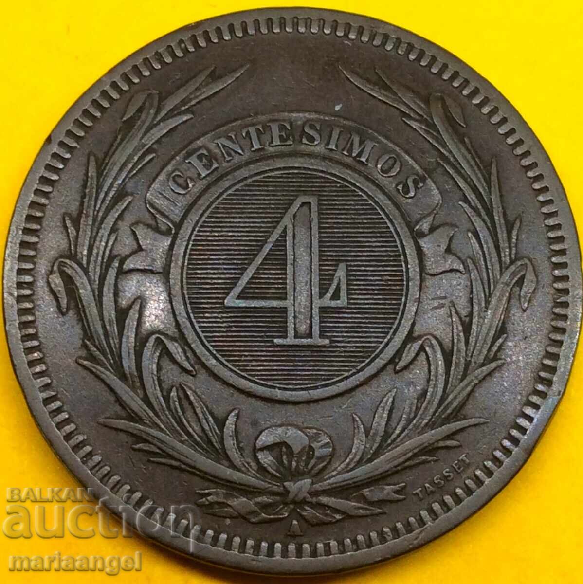 4 centésimos 1869 Uruguay monetărie Paris - 7