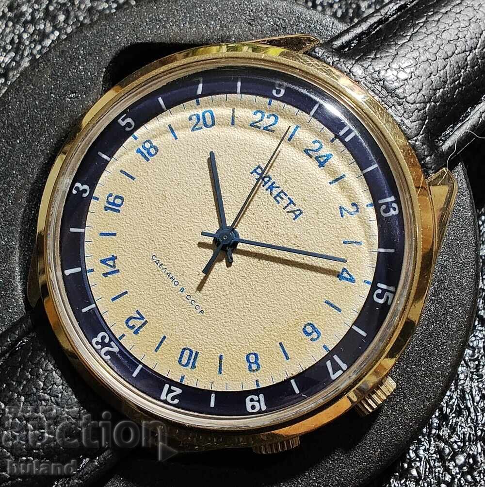 Ceas Sovietic Placat cu Aur 24 Ore Raketa SSSR Ceas cu preț 240.00 BGN | € 122.71 Ceas Sovietic Placat cu Aur 24 Ore Raketa SSSR Ceas cu preț 240.00 BGN | € 122.71