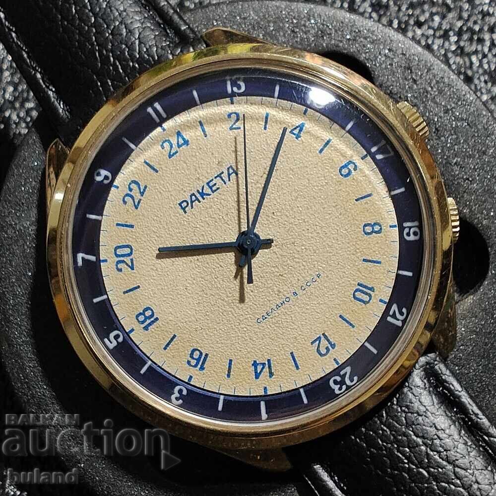 Ceas Sovietic Placat cu Aur 24 Ore Raketa SSSR Ceas Ceas Sovietic Placat cu Aur 24 Ore Raketa SSSR Ceas