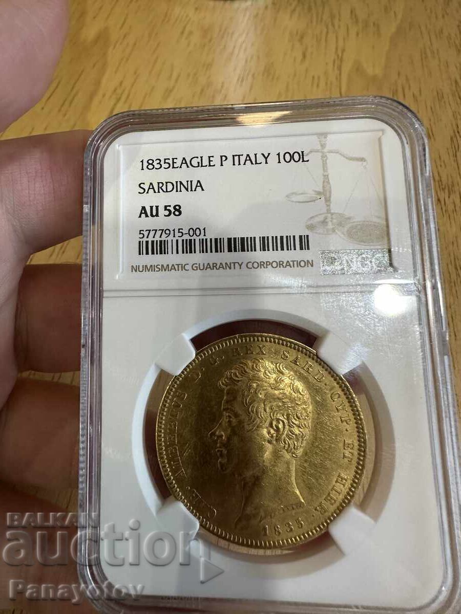 100 Lire Sardinia Italy 1835 AU 58 Carlo Gold NGC PCGS with price 10290.00 BGN | € 5261.19
