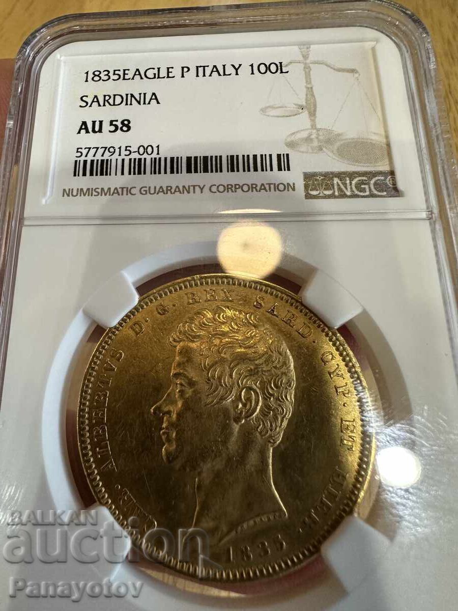 Delivery of 100 Lire Sardinia Italy 1835 AU 58 Carlo Gold NGC PCGS