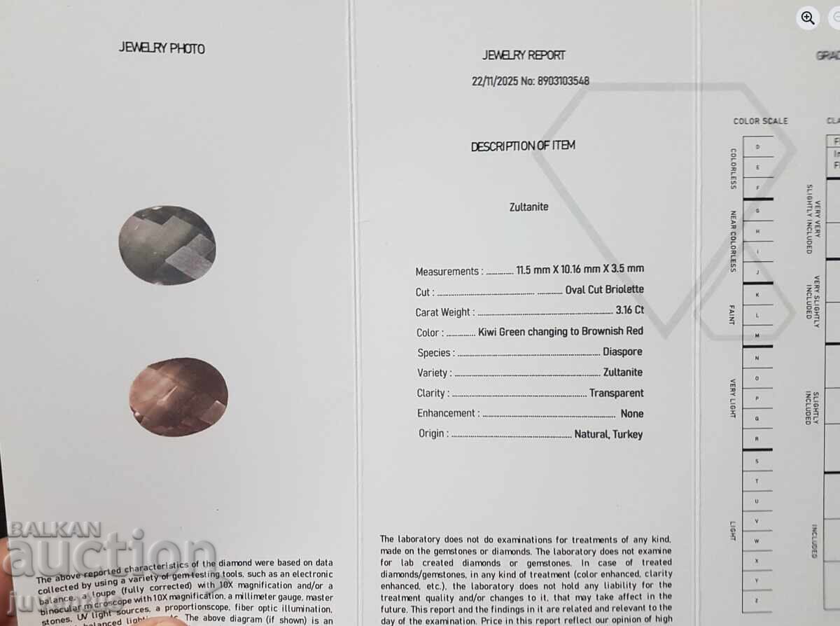 Livrarea SULTANIT NATURAL (TURCIA) 3.16 ct. CERTIFICAT