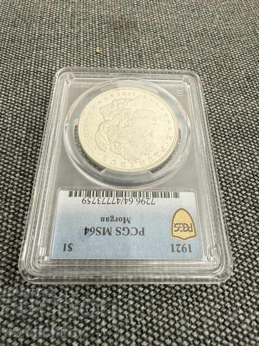 Livrarea SUA. Dolar Morgan 1921, Philadelphia, Argint, PCGS MS 64