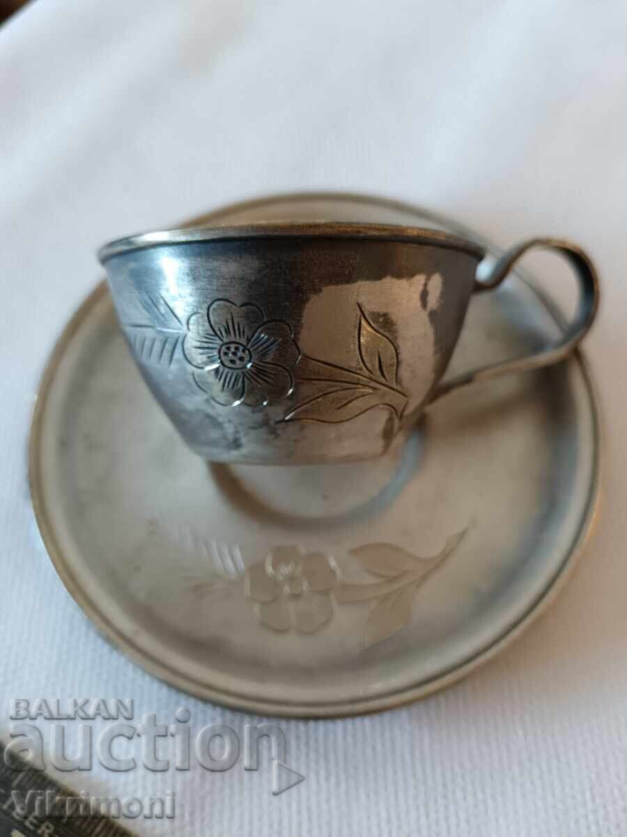 Licitație Lot de cești, melchior, poleială cu aur, set argintat