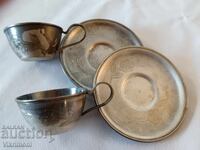 Lot de cești, melchior, poleială cu aur, set argintat