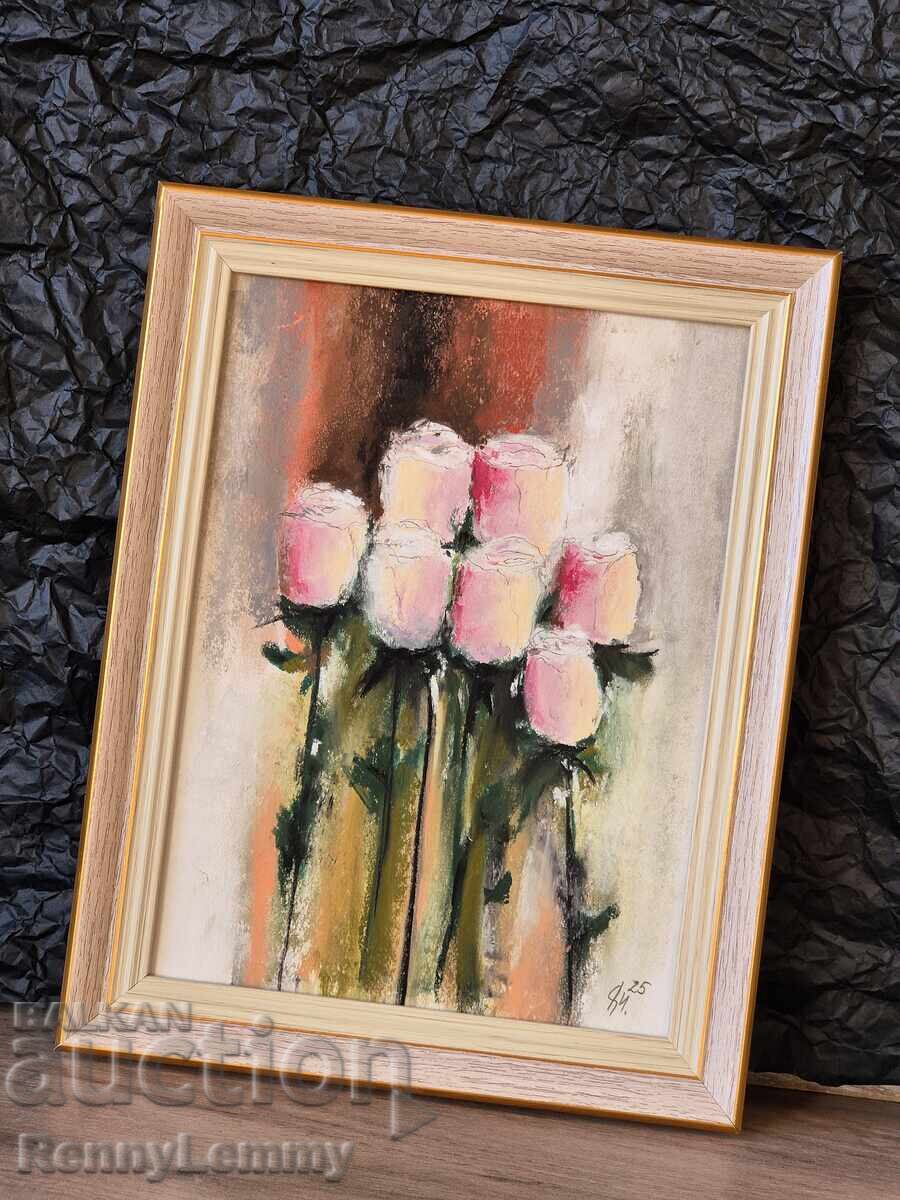 Ρόζια, παστέλ πίνακας, πρωτότυπο με τιμή 60.00 BGN | € 30.68 Ρόζια, παστέλ πίνακας, πρωτότυπο με τιμή 60.00 BGN | € 30.68