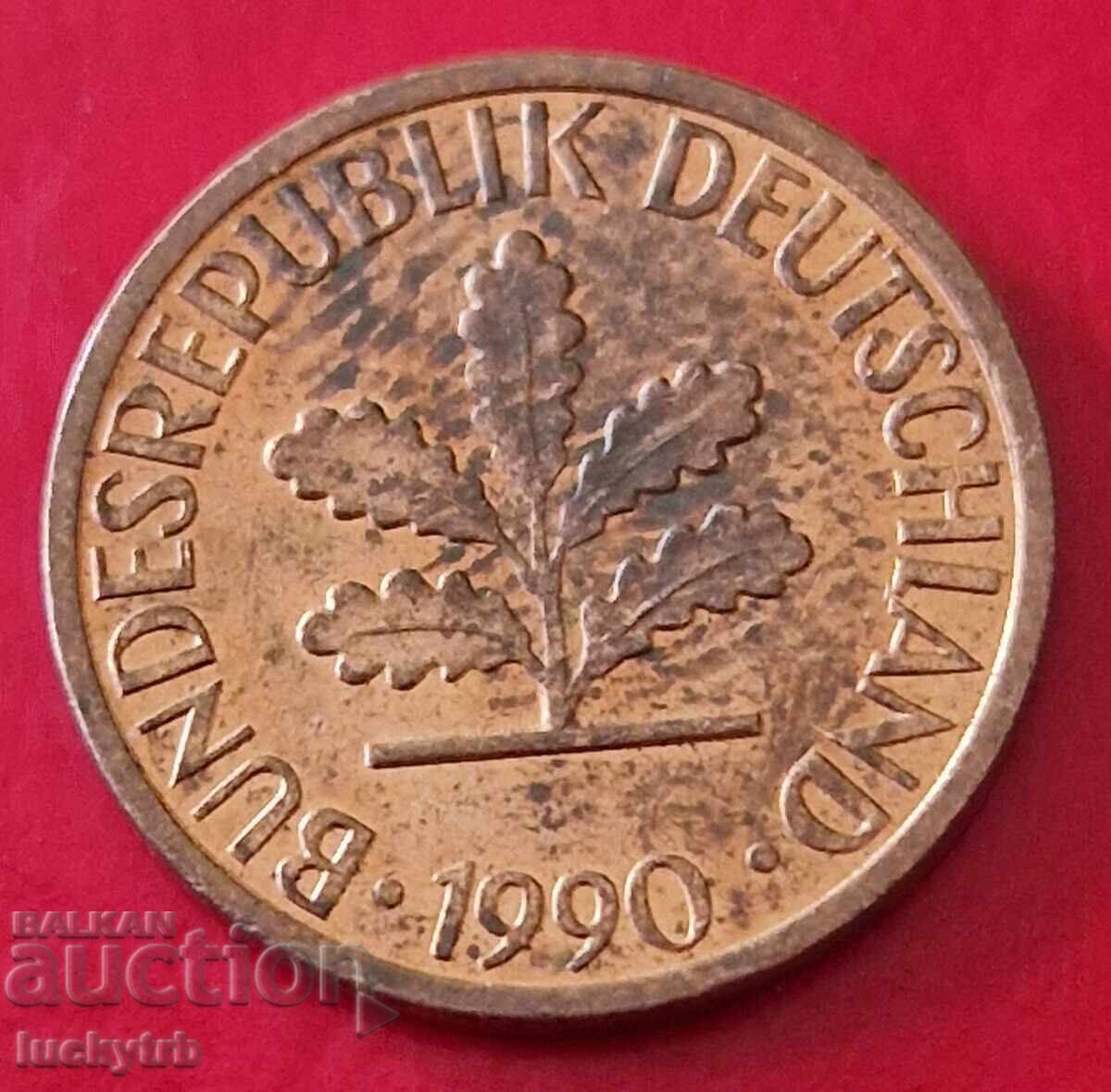 1 пфениг 1990 " F" - Германия с цена € 1.00 | 1.96 лв.