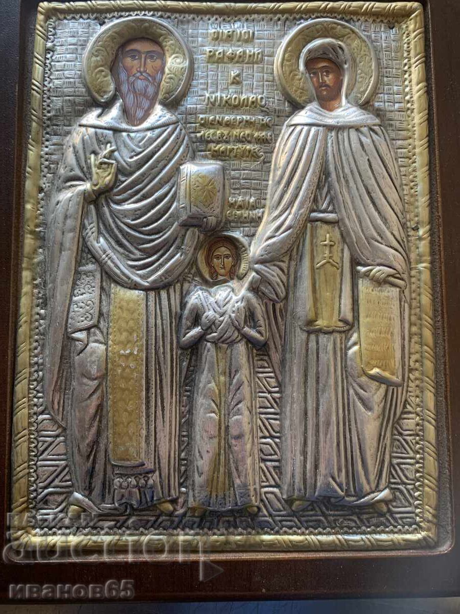 Икона на Свети Рафаил, Николай и Ирина с цена 50.00 лв. | € 25.56