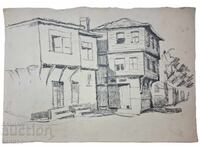 Рисунка с въглен - стари къщи