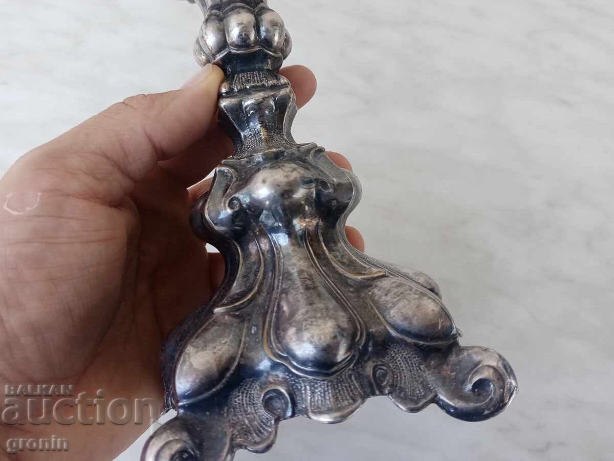 Φλαμανδικό κηροπήγιο, 19ος αιώνας, μαρκαρισμένο, αρ νουβό, επαργυρωμένο, Ρρρ! - 5