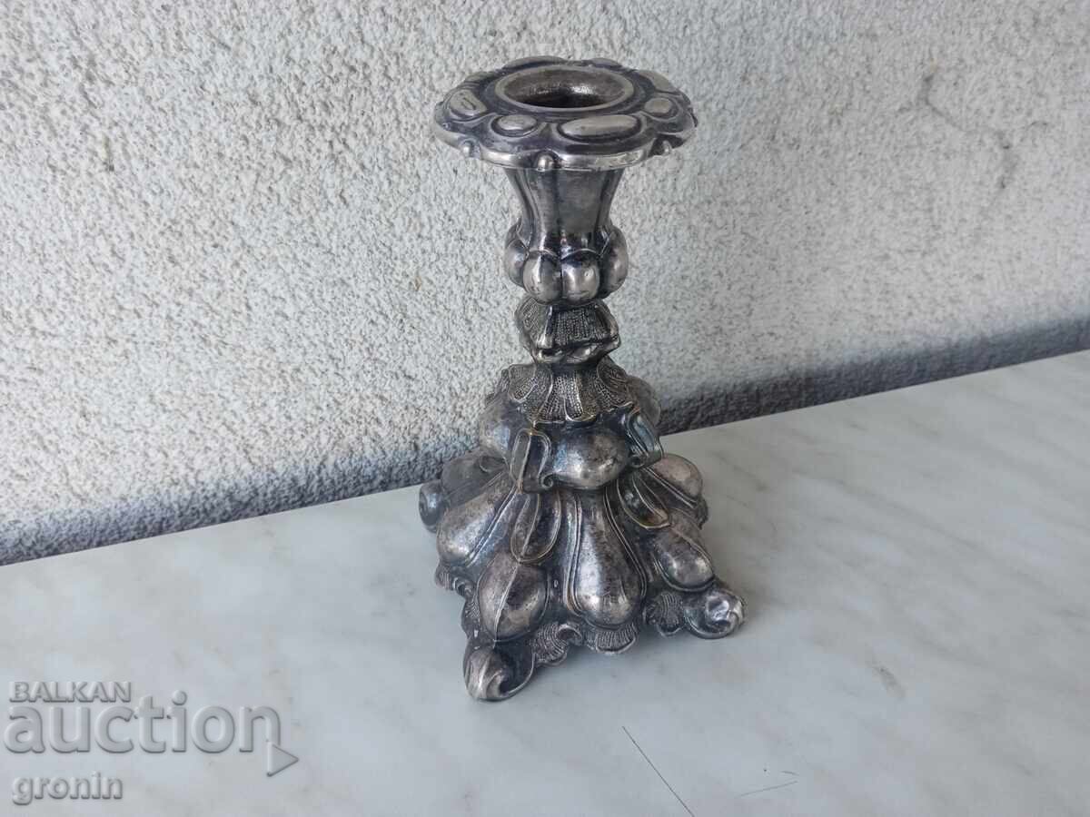 Φλαμανδικό κηροπήγιο, 19ος αιώνας, μαρκαρισμένο, αρ νουβό, επαργυρωμένο, Ρρρ! - 6