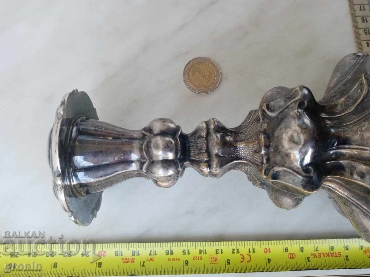 Φλαμανδικό κηροπήγιο, 19ος αιώνας, μαρκαρισμένο, αρ νουβό, επαργυρωμένο, Ρρρ! - 7