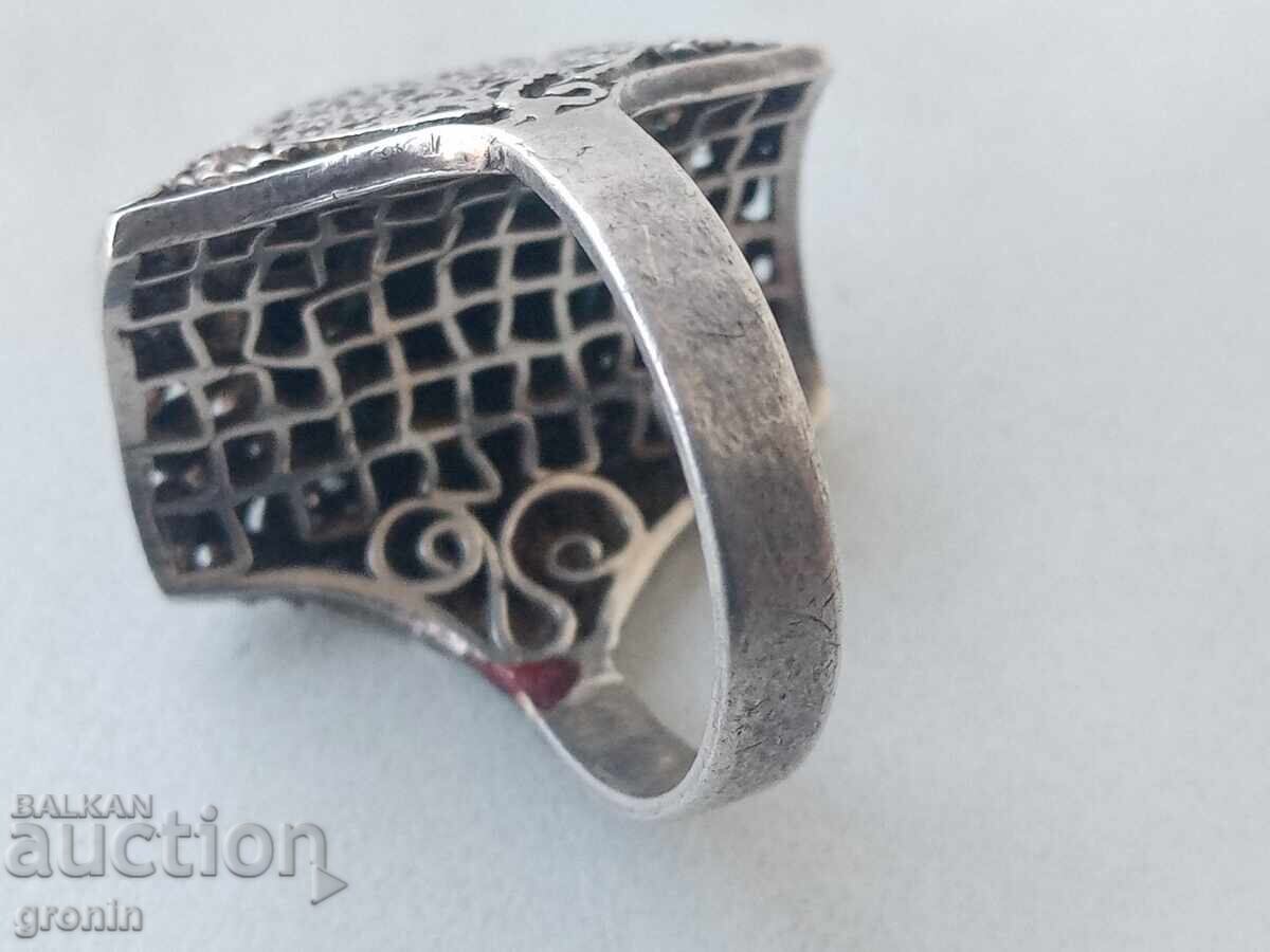 Δημοπρασία Δαχτυλίδι με μάτι γάτας, ασήμι, φιλιγκράν αζούρ Δημοπρασία Δαχτυλίδι με μάτι γάτας, ασήμι, φιλιγκράν αζούρ