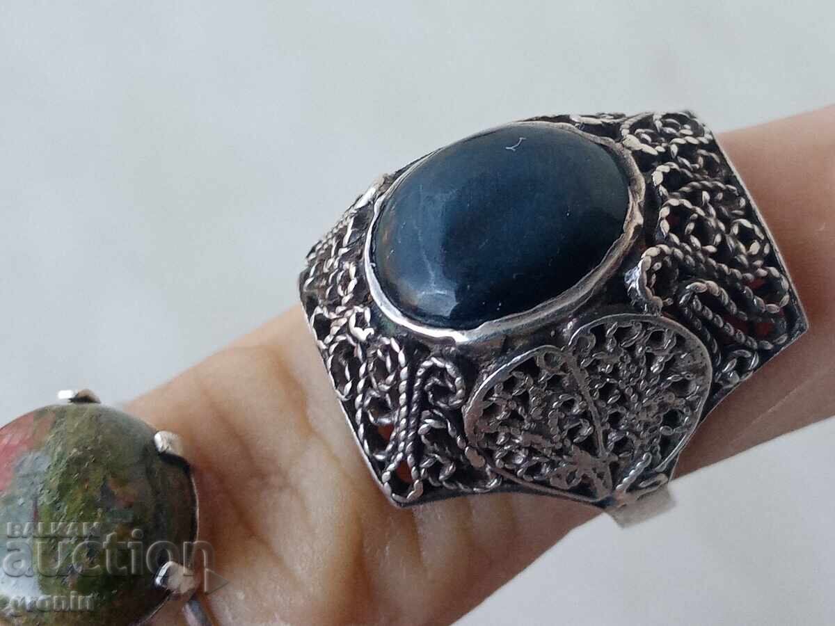 Δαχτυλίδι με μάτι γάτας, ασήμι, φιλιγκράν αζούρ - 6 Δαχτυλίδι με μάτι γάτας, ασήμι, φιλιγκράν αζούρ - 6