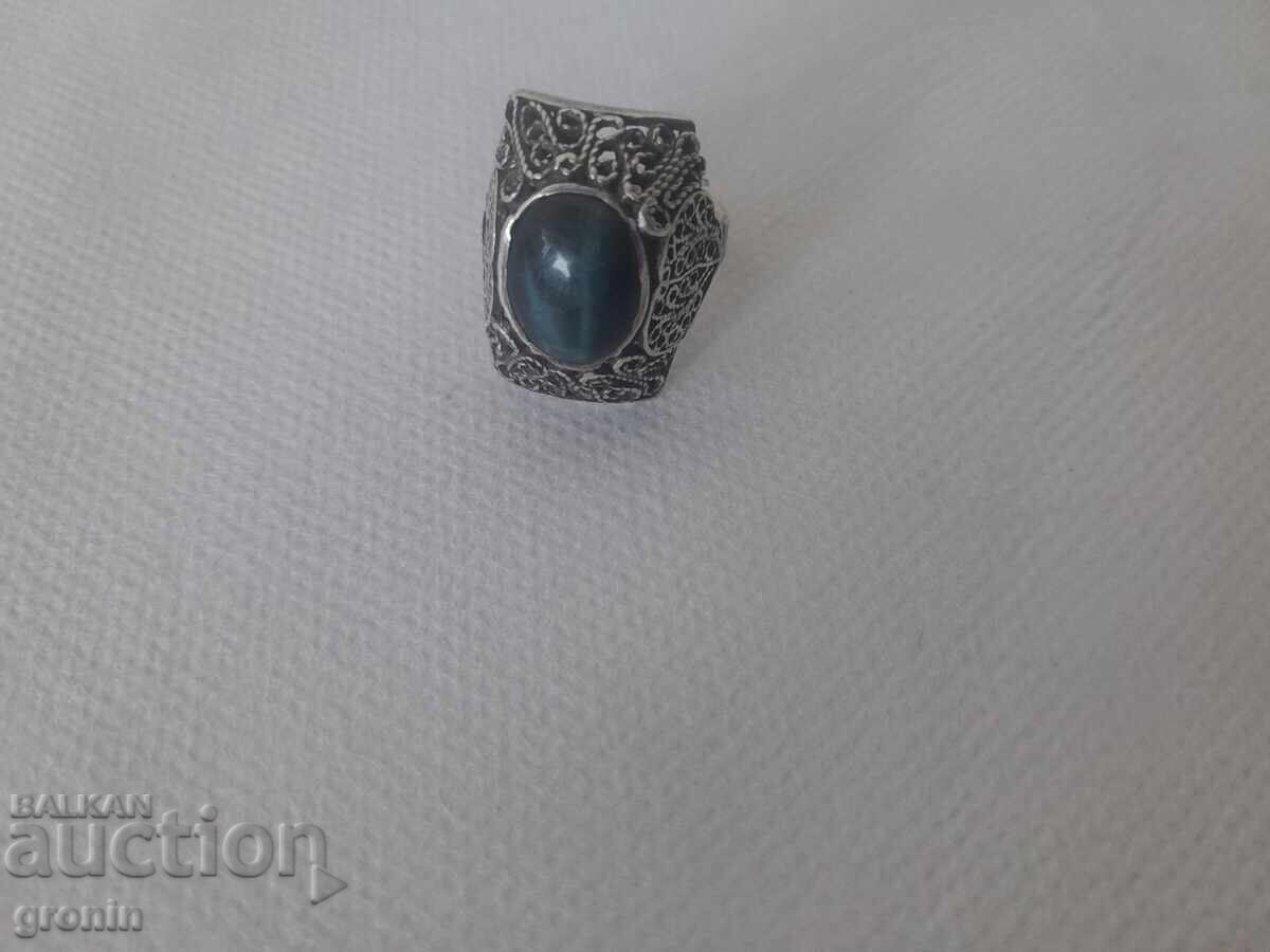 Δαχτυλίδι με μάτι γάτας, ασήμι, φιλιγκράν αζούρ - 7 Δαχτυλίδι με μάτι γάτας, ασήμι, φιλιγκράν αζούρ - 7