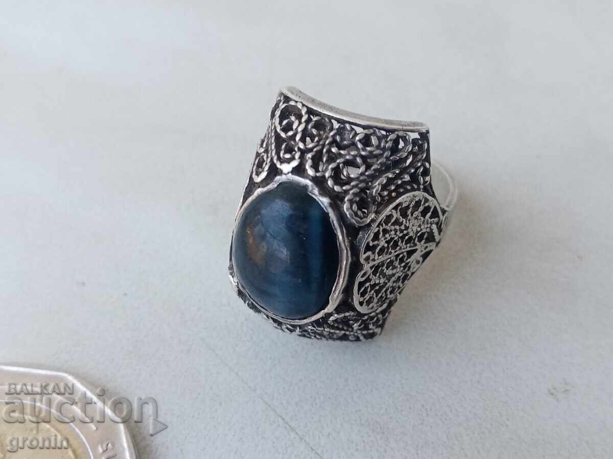 Δαχτυλίδι με μάτι γάτας, ασήμι, φιλιγκράν αζούρ Δαχτυλίδι με μάτι γάτας, ασήμι, φιλιγκράν αζούρ