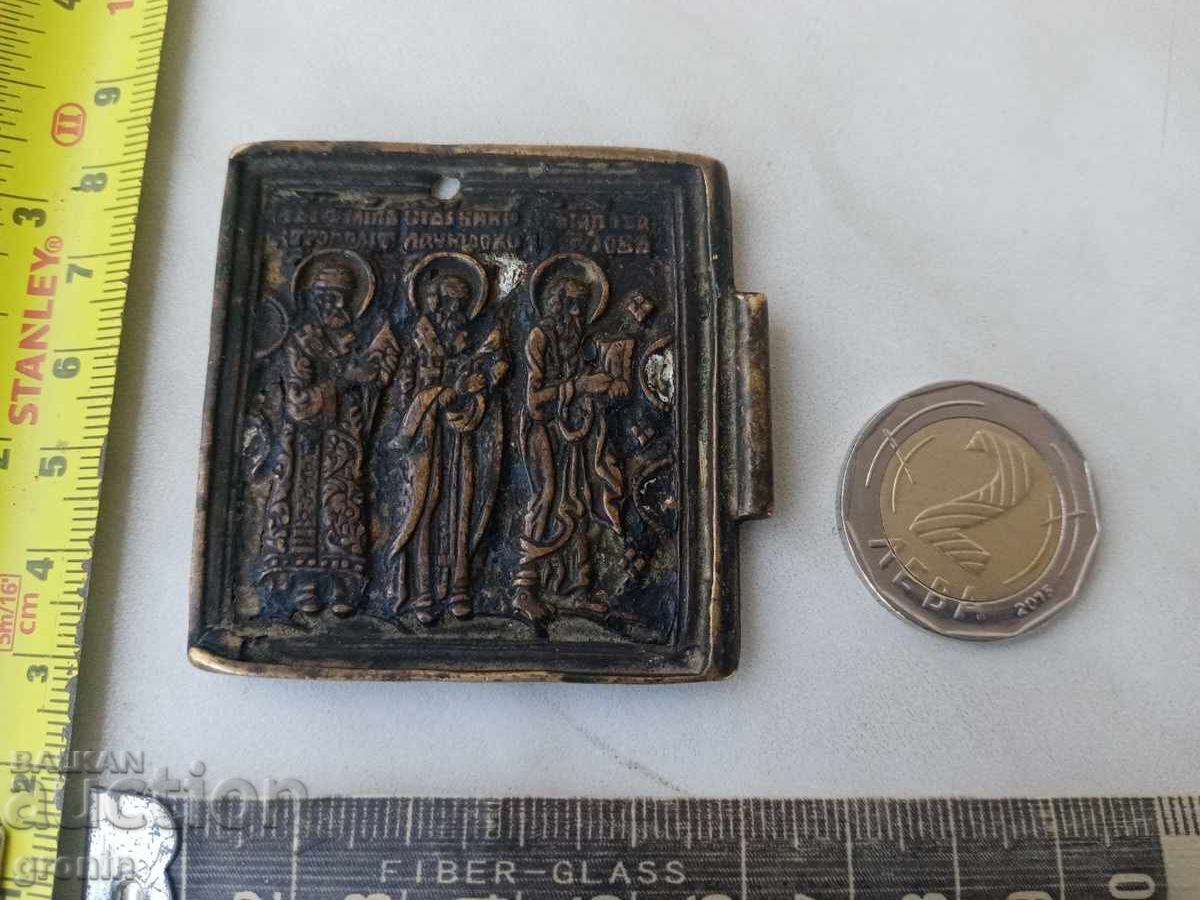 Παράδοση Παλιά μπρούτζινη αναγεννησιακή εικόνα, παναγία, 19ος αιώνας, ρωσική, επιθωρακίου