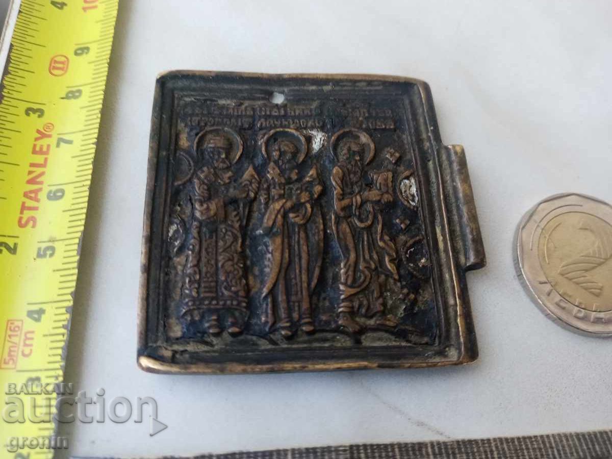 Παλιά μπρούτζινη αναγεννησιακή εικόνα, παναγία, 19ος αιώνας, ρωσική, επιθωρακίου - 5