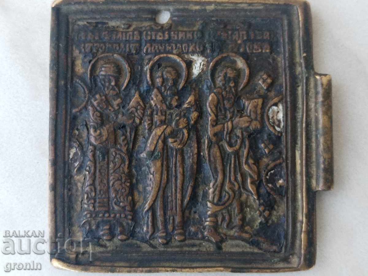 Παλιά μπρούτζινη αναγεννησιακή εικόνα, παναγία, 19ος αιώνας, ρωσική, επιθωρακίου - 7