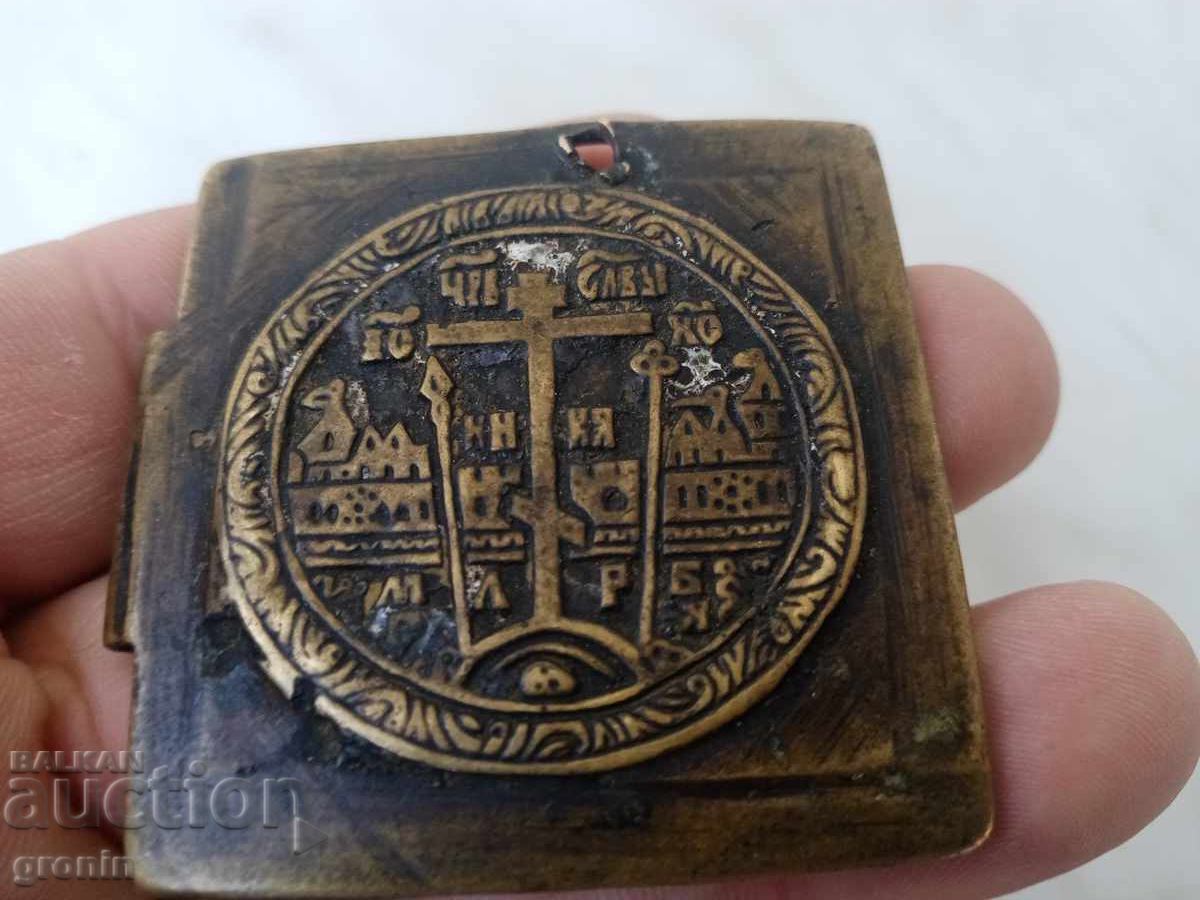 Παλιά μπρούτζινη αναγεννησιακή εικόνα, παναγία, 19ος αιώνας, ρωσική, επιθωρακίου