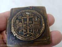 Стара бронзова възрожденска икона,панагия,19в,руска,нагръдна