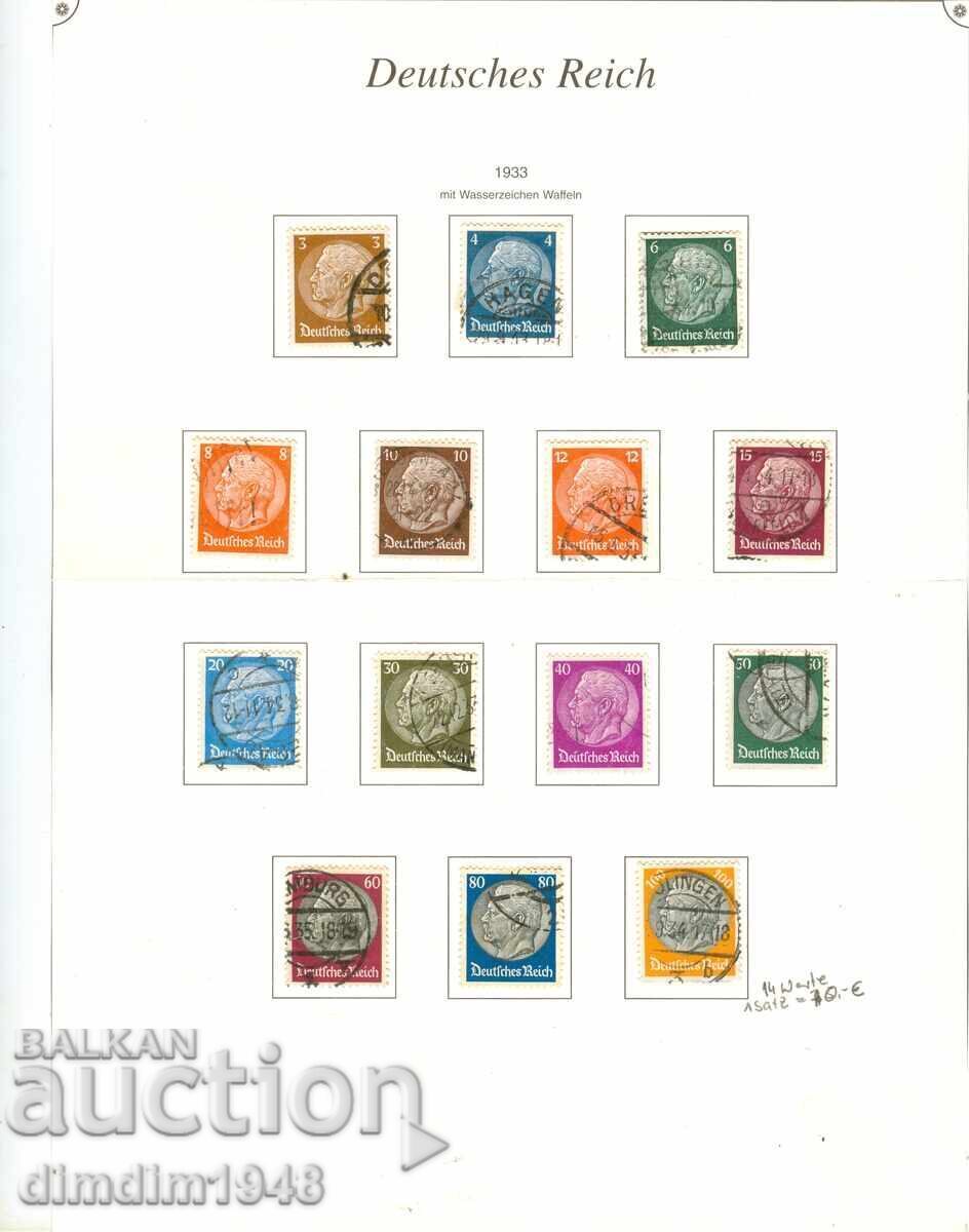 Γερμανία "Ράιχ" 1933 - Χίντενμπουργκ Νο.482/95 με σφραγίδα