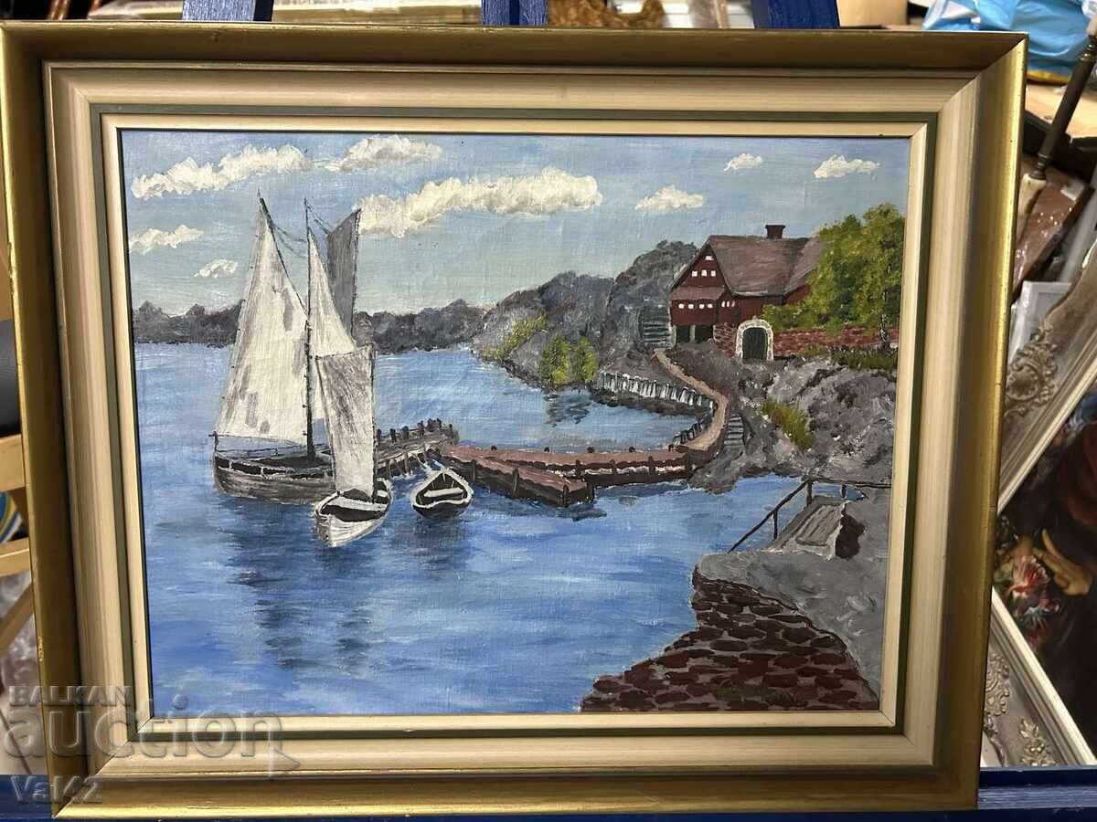 Coastal marina with sailboats