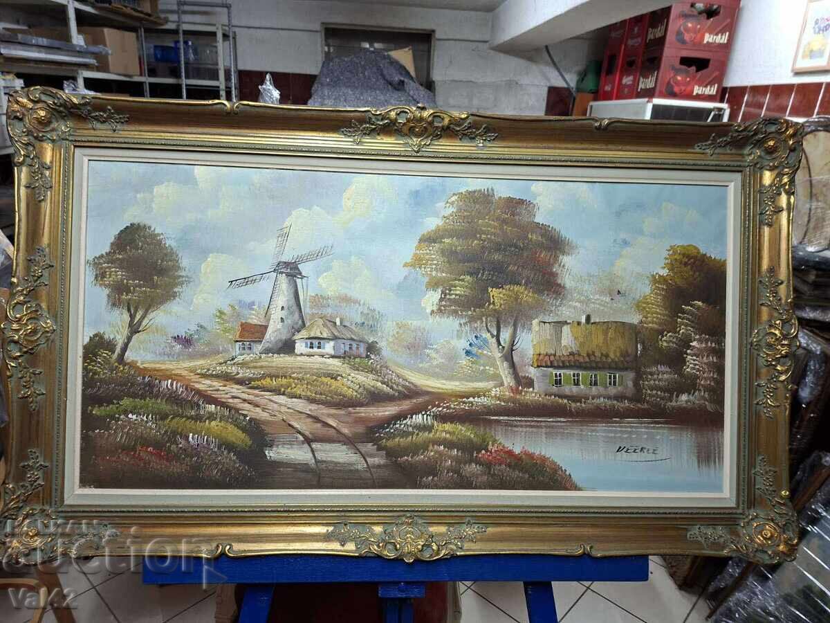 Πίνακας "Τοπίο με ανεμόμυλο" - ελαιογραφία, μπαρόκ Πίνακας "Τοπίο με ανεμόμυλο" - ελαιογραφία, μπαρόκ