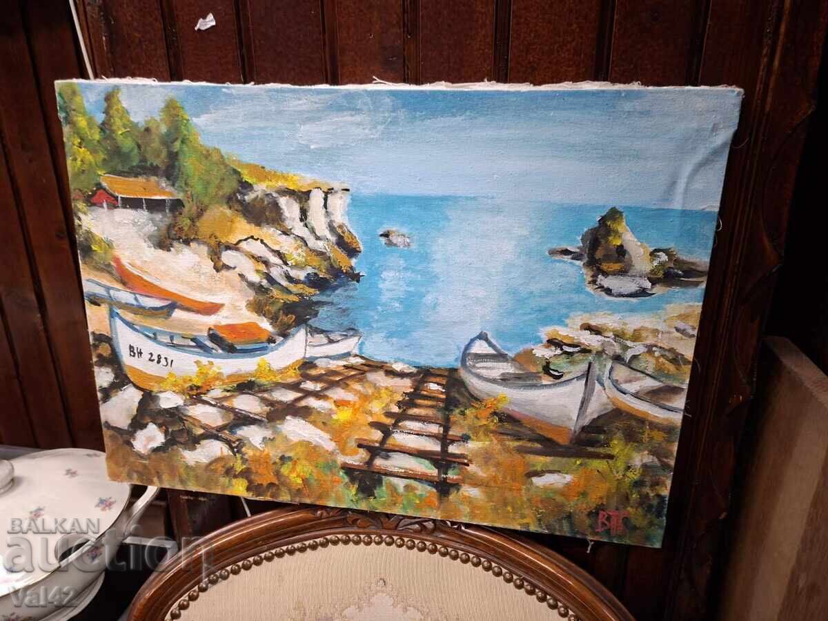 Παράδοση Τοπίο με βάρκα – Βενελίν Πέτροφ, λάδι σε καμβά Παράδοση Τοπίο με βάρκα – Βενελίν Πέτροφ, λάδι σε καμβά