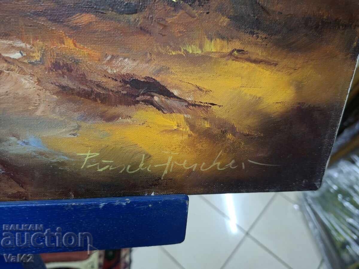 Rural landscape with a boat – oil painting with price 81.00 BGN | € 41.41