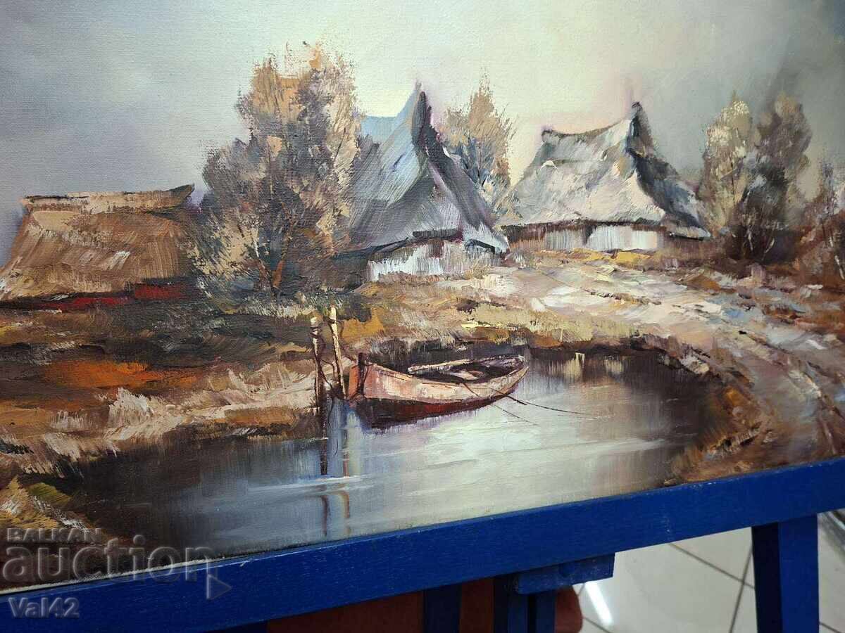 Auction  Rural landscape with a boat – oil painting