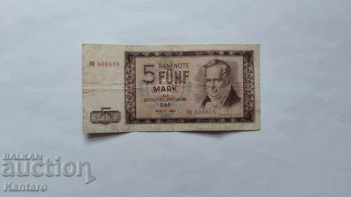 Banknote - GERMANY / GDR / - 5 Mark - 1964 Banknote - GERMANY / GDR / - 5 Mark - 1964