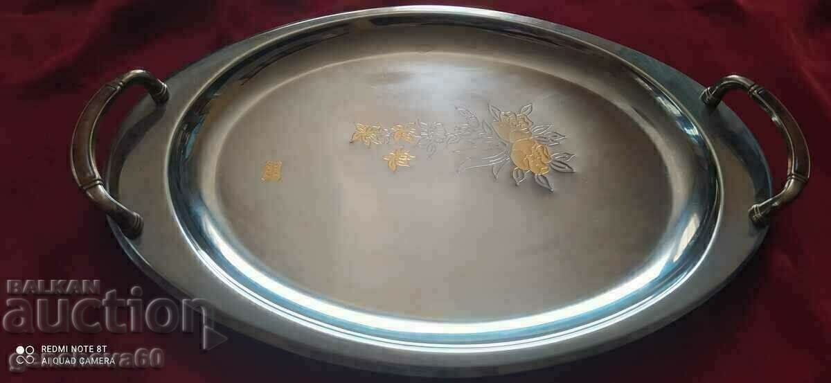 Oval Serving Tray with Handles 24K GOLD