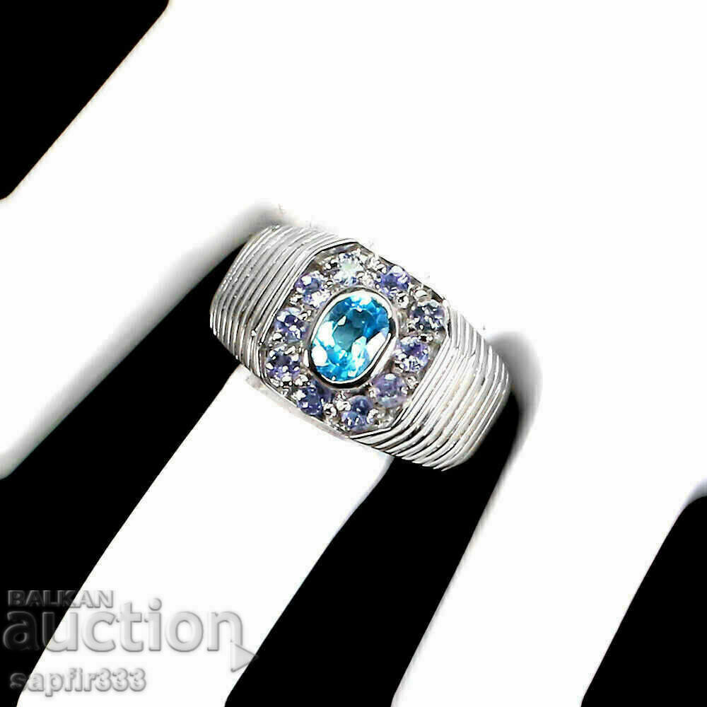 Licitație INEL DE DESIGN BĂRBAȚI CU TANZANIȚE NATURALE ȘI TOPAZ