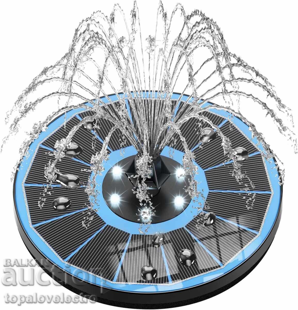 Solar fountain for garden, 3.5W, 8 nozzles, LED lighting
