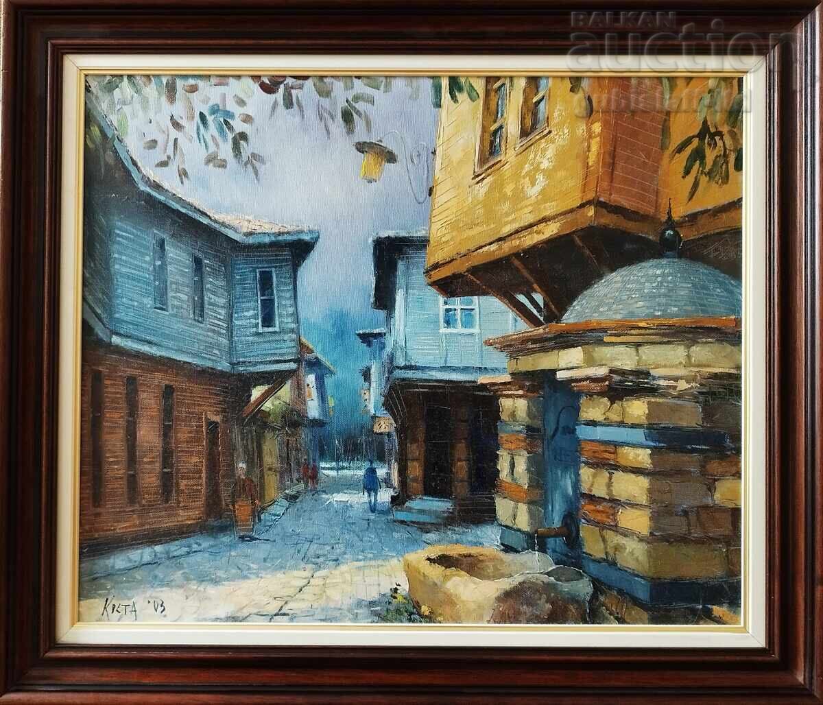 Πίνακας "Η παλιά βρύση στη Νεσεμπάρ", ζωγρ. Κ. Στανοέφ (Κόστα)