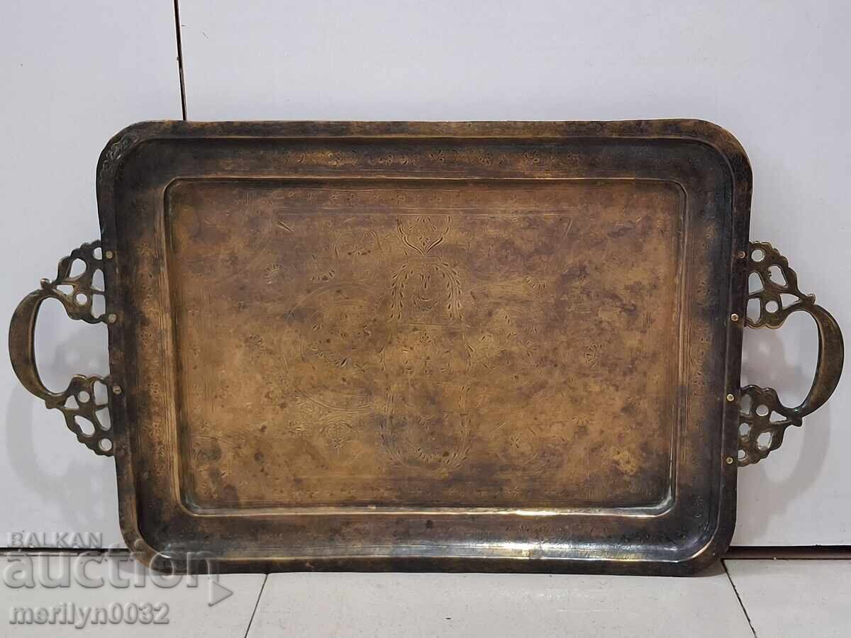 Χειροποίητη χαραγμένη μπρούτζινη πιατέλα τέλη 19ου αιώνα