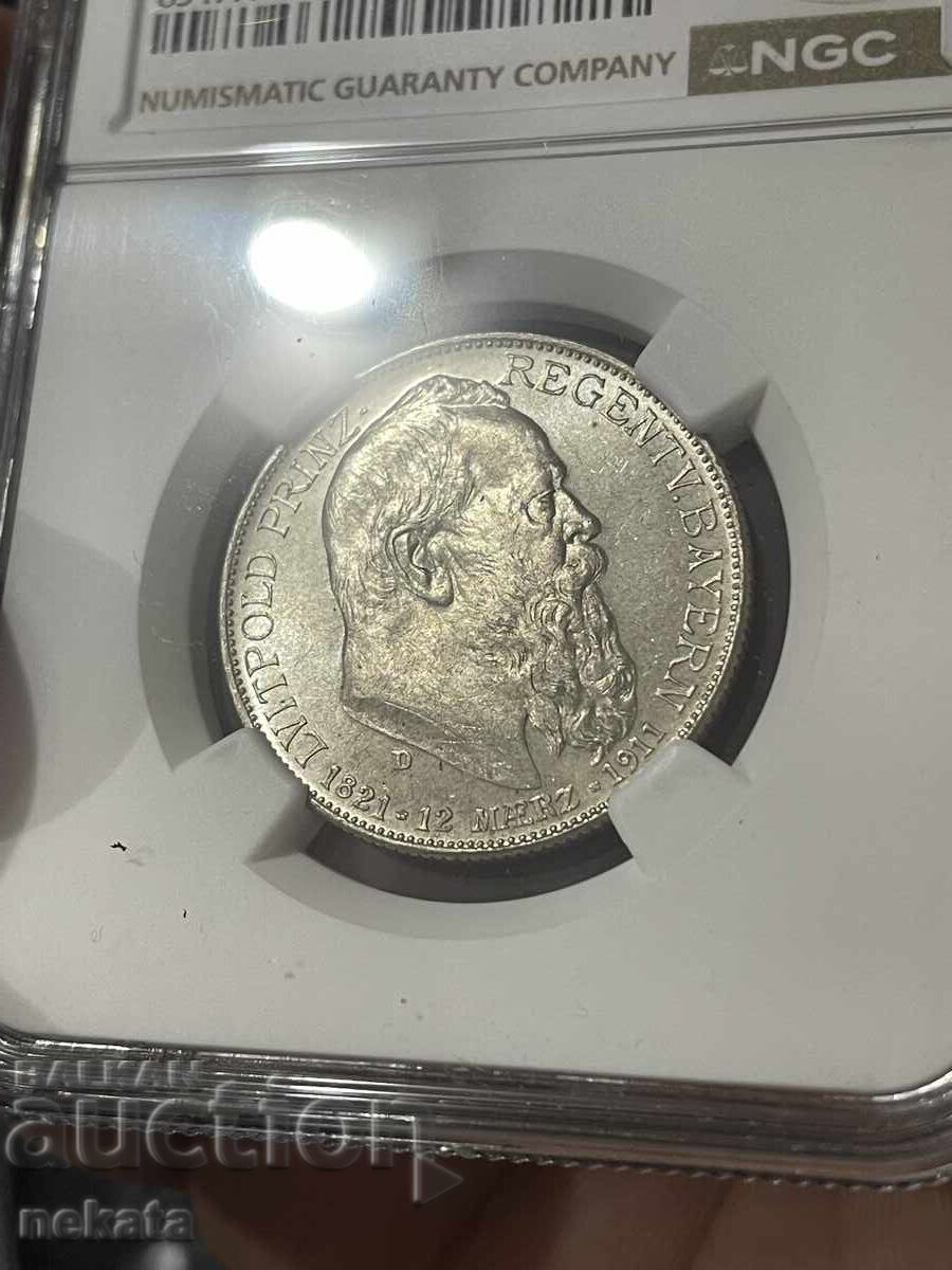 Licitație Imperiul German - Bavaria, 2 mărci, 1911, MS64 NGS