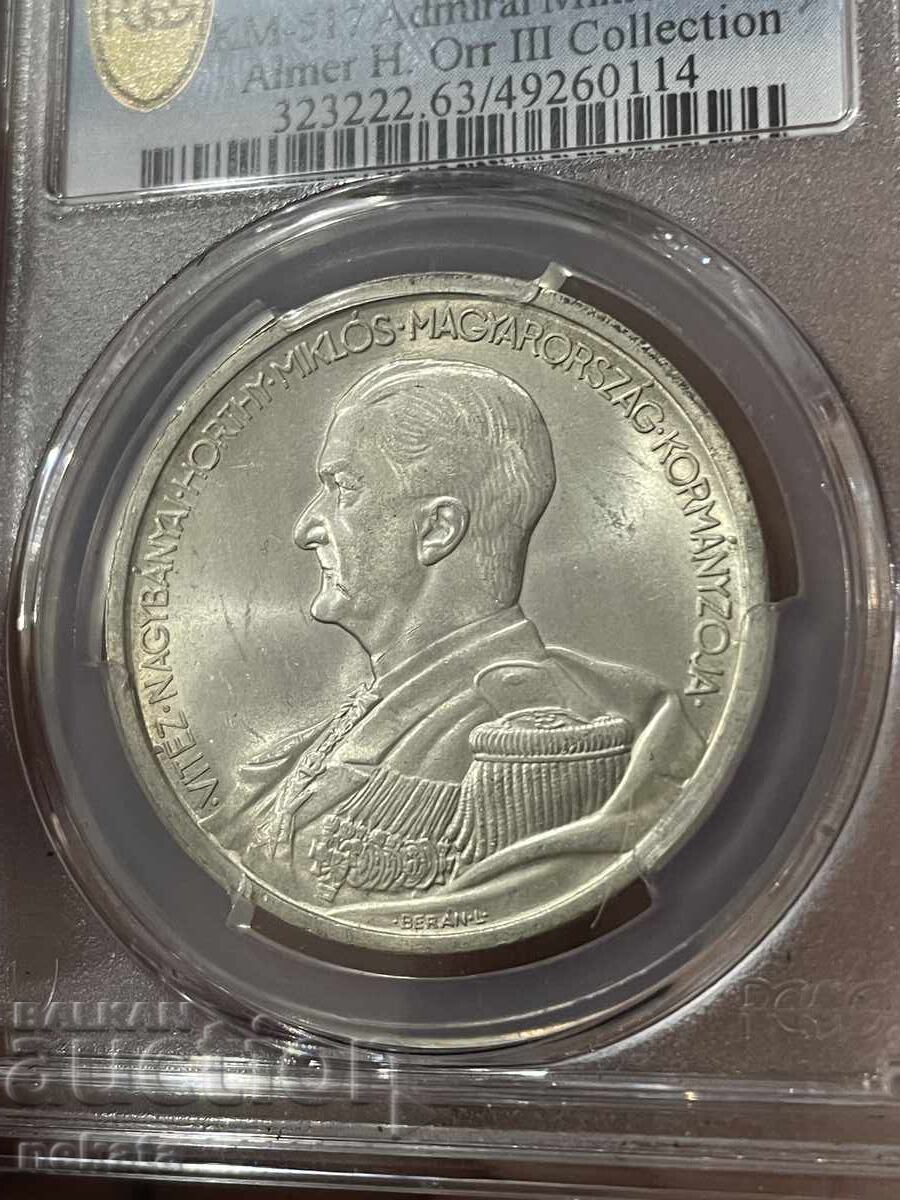 Hungary 5 Pengő, 1939, Admiral Horthy, MS63 PCGS with price 350.00 BGN | € 178.95